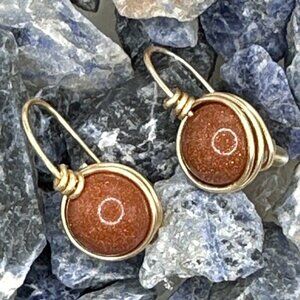 Chunky sunstone dabgle gold earrings